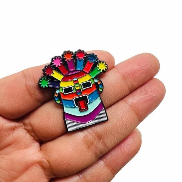 🤩OZ Enamel Diablo Huma Pin Mask Exotic Aya Incas Ecuador Inti Raymi Multicolor - Picture 2 of 6